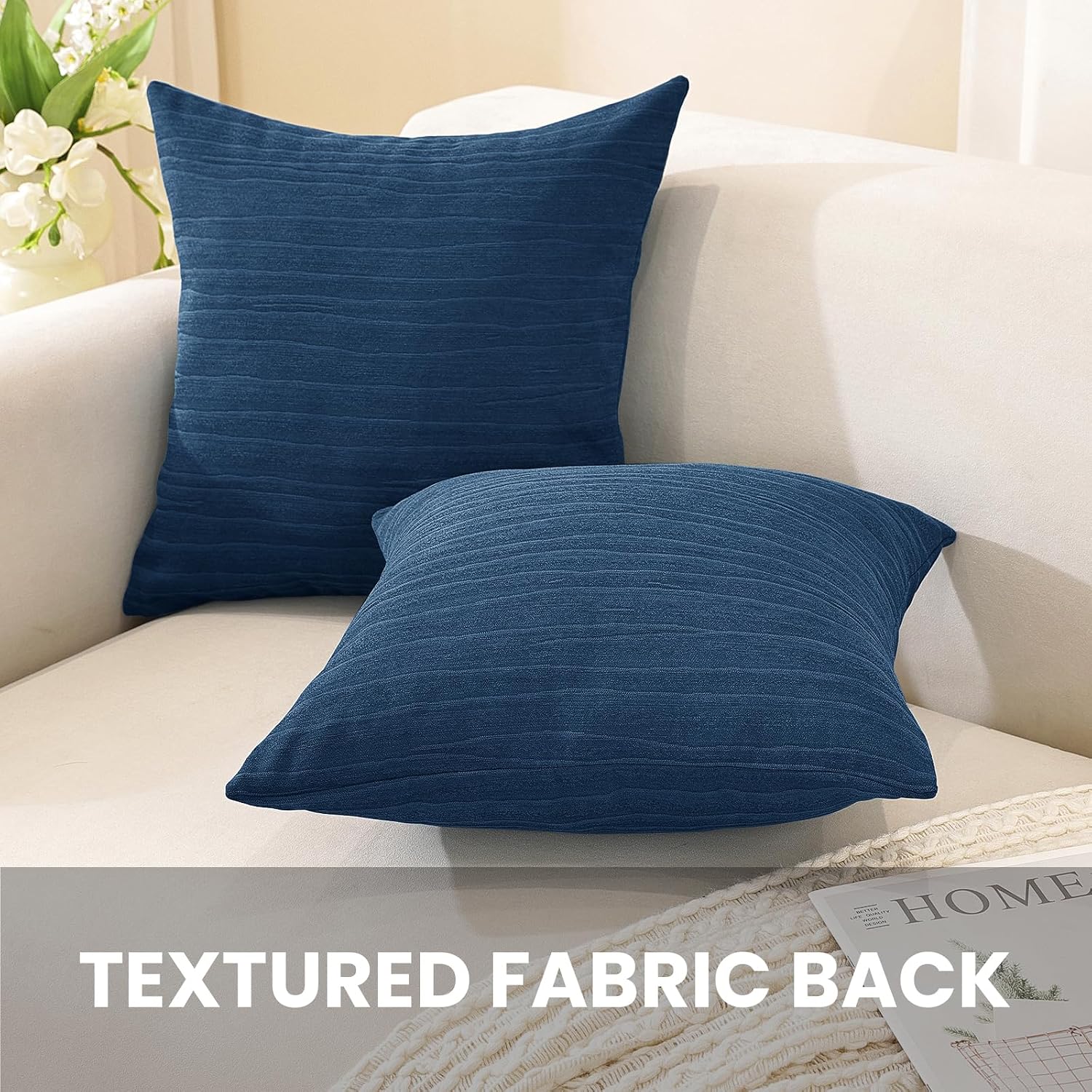 Detalle de Lot de 2 housses de coussin Ystyle 60x60 cm en polyester doux avec fermeture éclair invisible, bleu Hermès