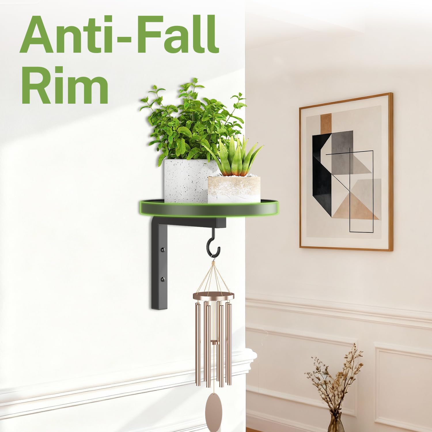 Detalle de iDavosic.ly Plant Wall Hanger Set of 2, Black Powder-Coated Metal with Hooks