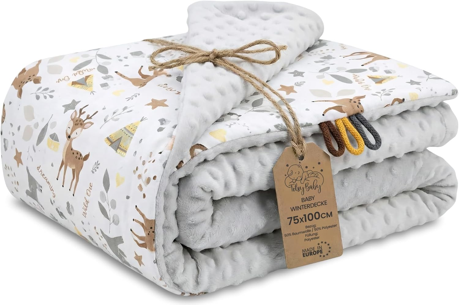 Detalle de Babydecke/Kuscheldecke 75x100 cm mit Plüschstoff – Winterdecke für Kinderwagen & Babybett