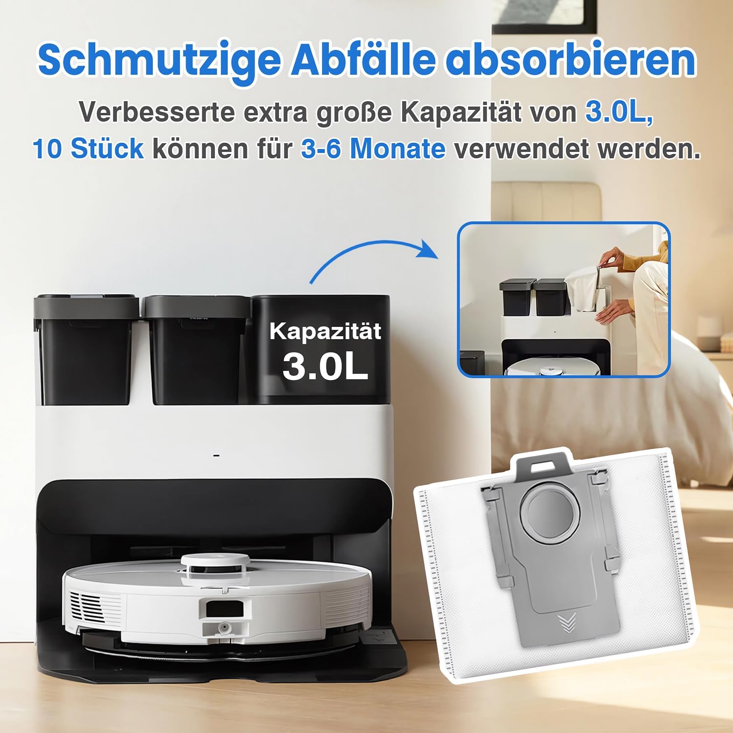 Detalle 2 de 10 Stück Staubbeutel für Roborock S7 Max Ultra bis Q8 Max – 3L Große Kapazität