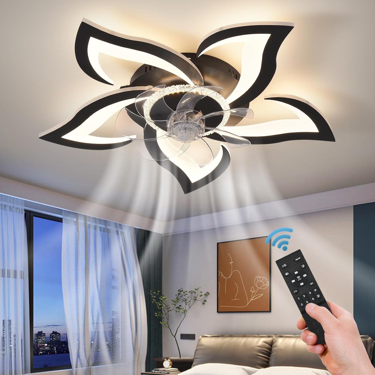 Detalle de ZHMDJDSH ADH-CFL10 26-inch Geometric Ceiling Fan with Dimmable LED Light