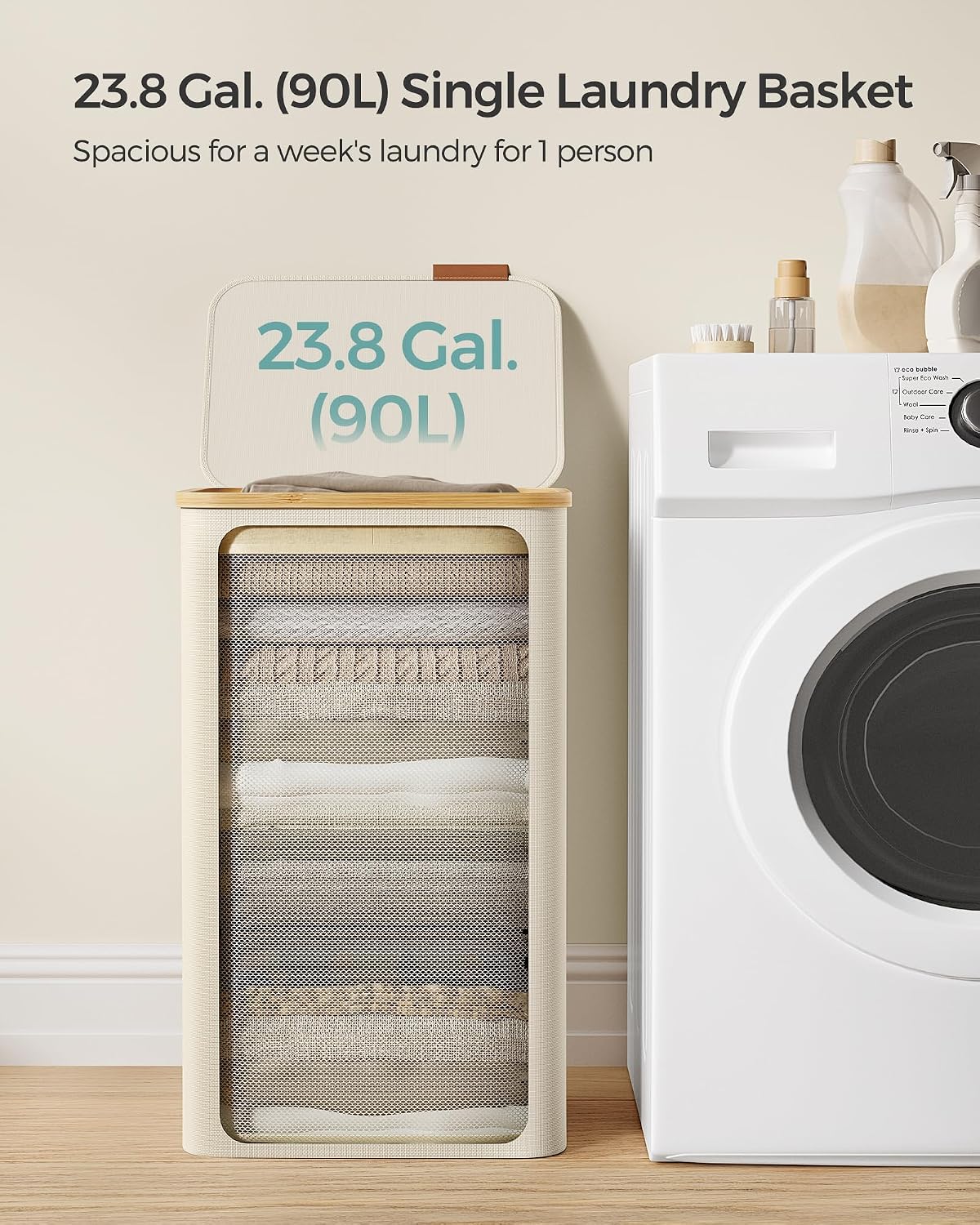Detalle de SONGMICS LCB509W01 90L laundry basket