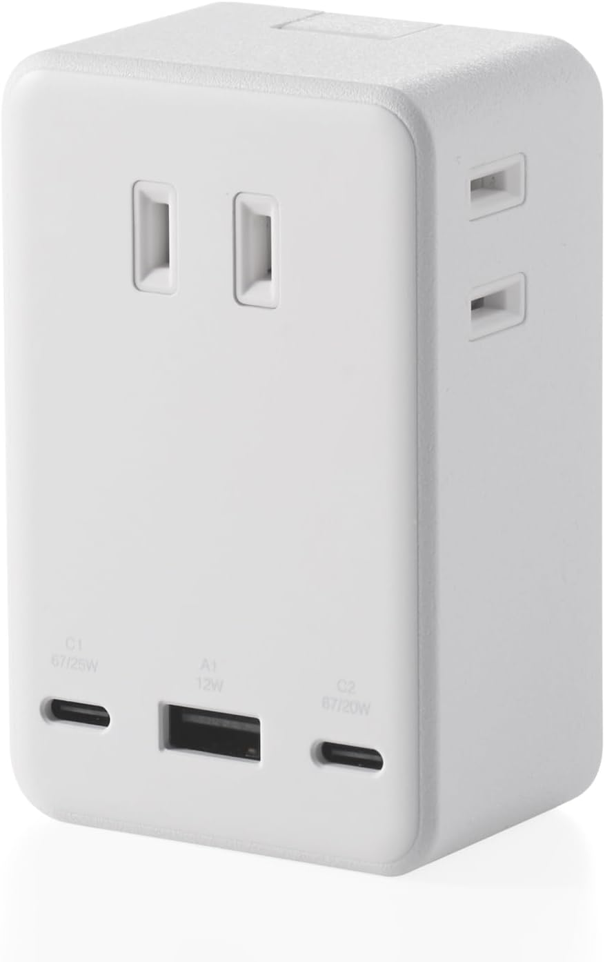 Detalle de エレコム ECT-43-3AC2WH USB付き電源タップ USB-C×2・USB-A×1、AC差込口3口、PD対応