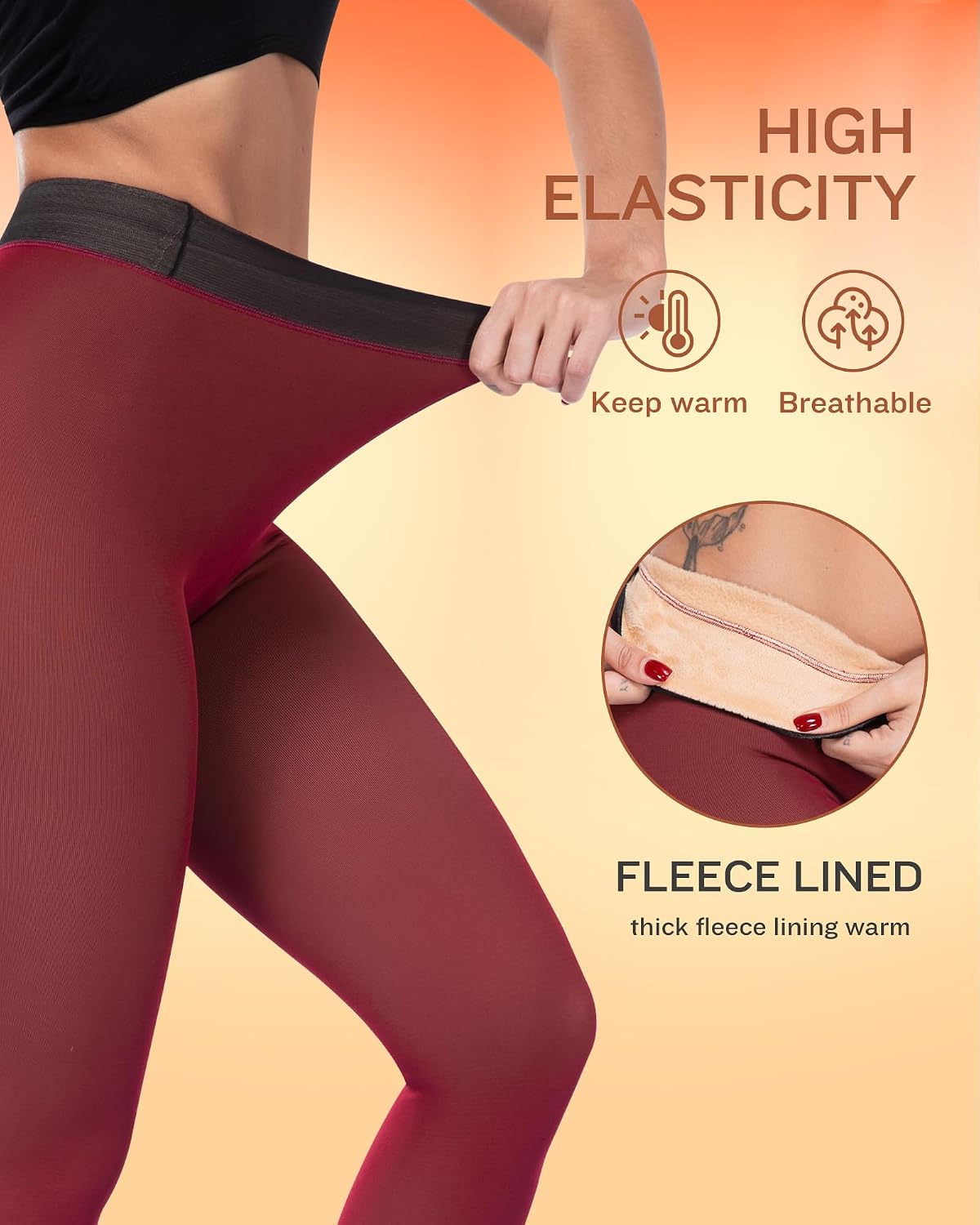 Detalle de ATHVOTAR Fleece-Lined Winter Tights for Women, High-Waisted and Soft