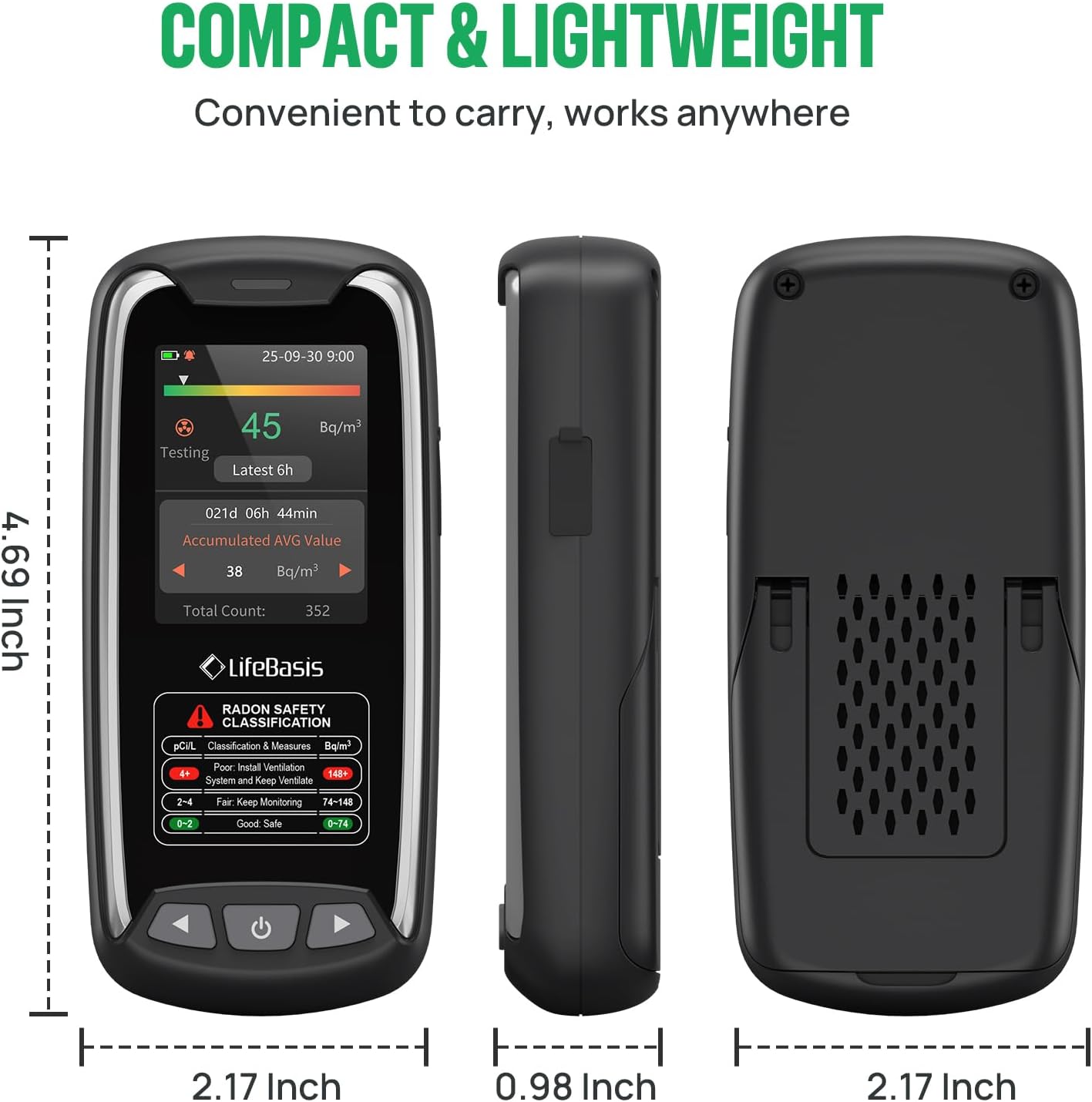 Thumbnail 6 de LifeBasis Rechargeable Radon Detector with Audible and Visual Alarms