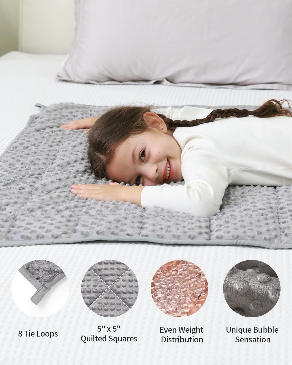 Detalle de Mr. Sandman Weighted Blanket 3LBS (36 x 48 in) – Grey, Minky Dots with Glass Beads