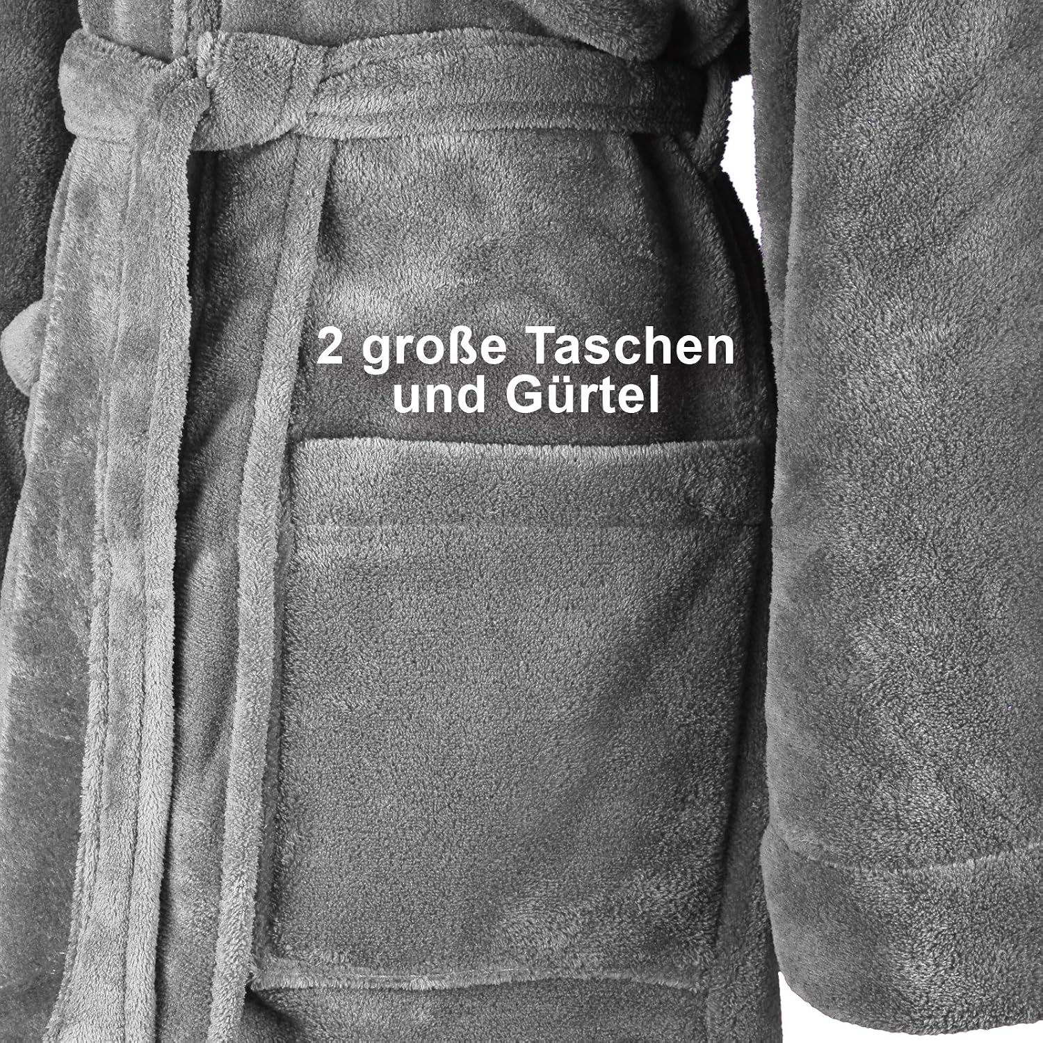 Detalle de Gräfenstayn Kuschelfleece Bademantel mit Kapuze (Öko-Tex Standard 100), Unisex