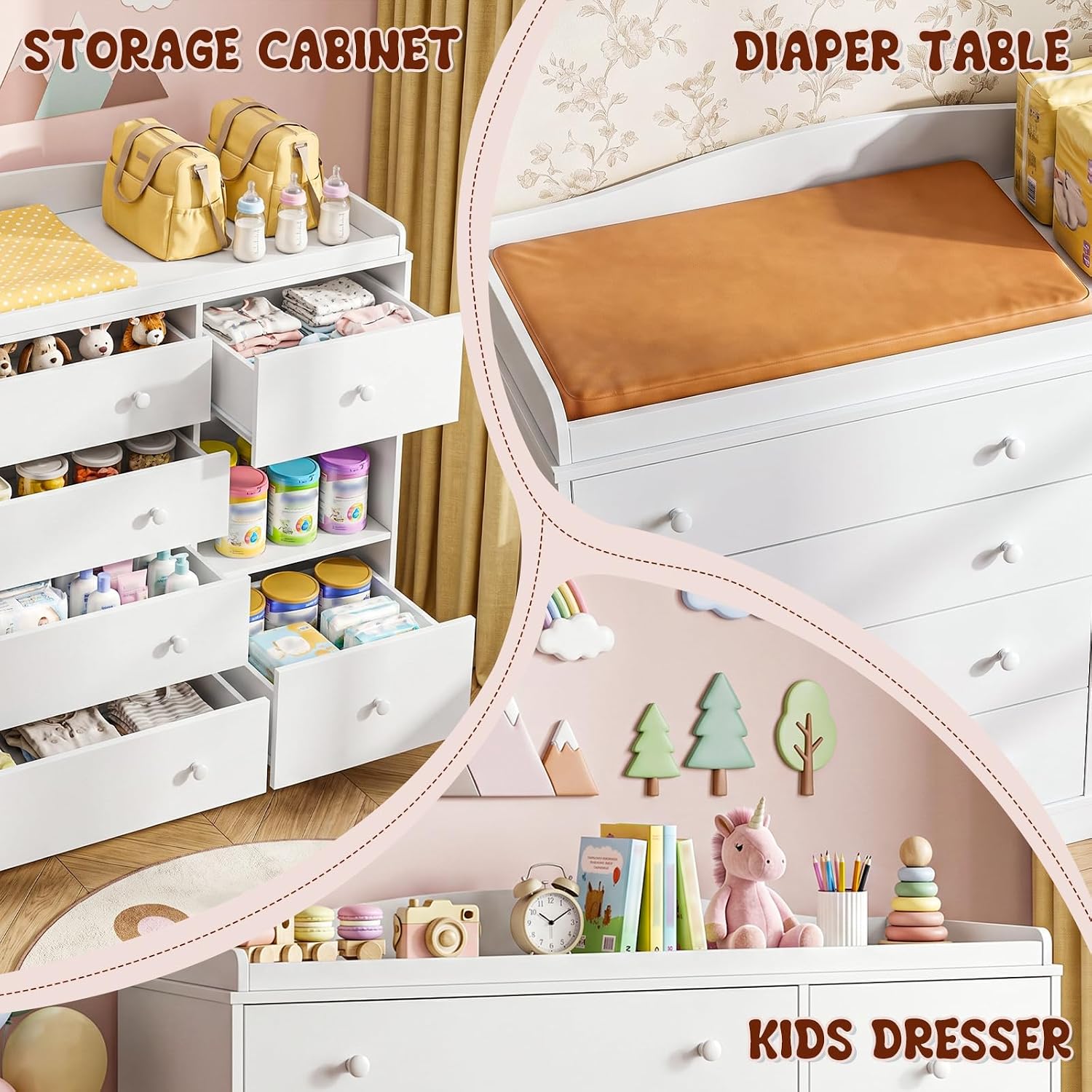 Thumbnail 6 de Vabches DA0541 Kids Dresser with Changing Table, 6 Drawers and Shelf, White