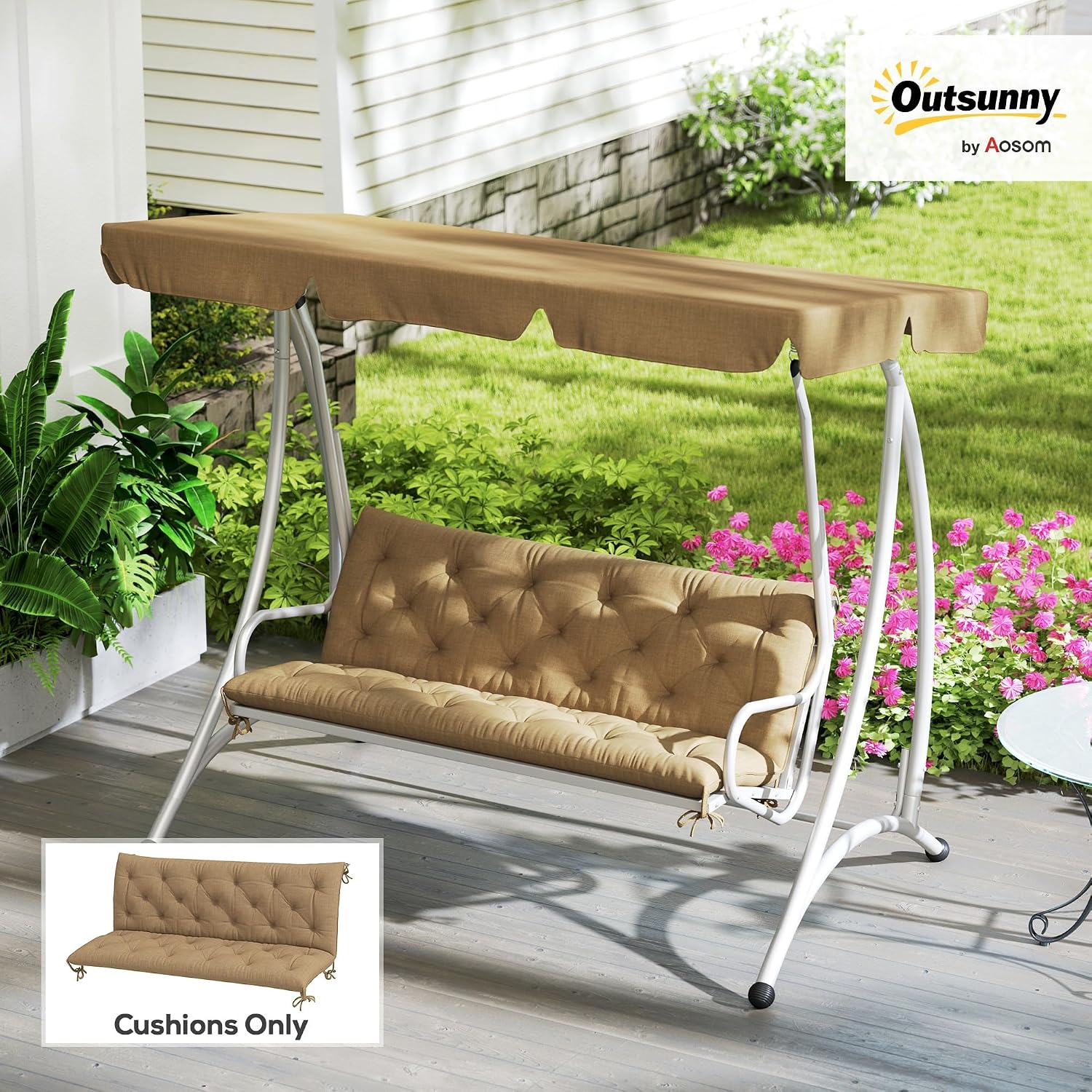 Detalle 2 de Outsunny 84B-136V70KK 3-Seater Bench Cushion, 150 x 98 cm, Khaki