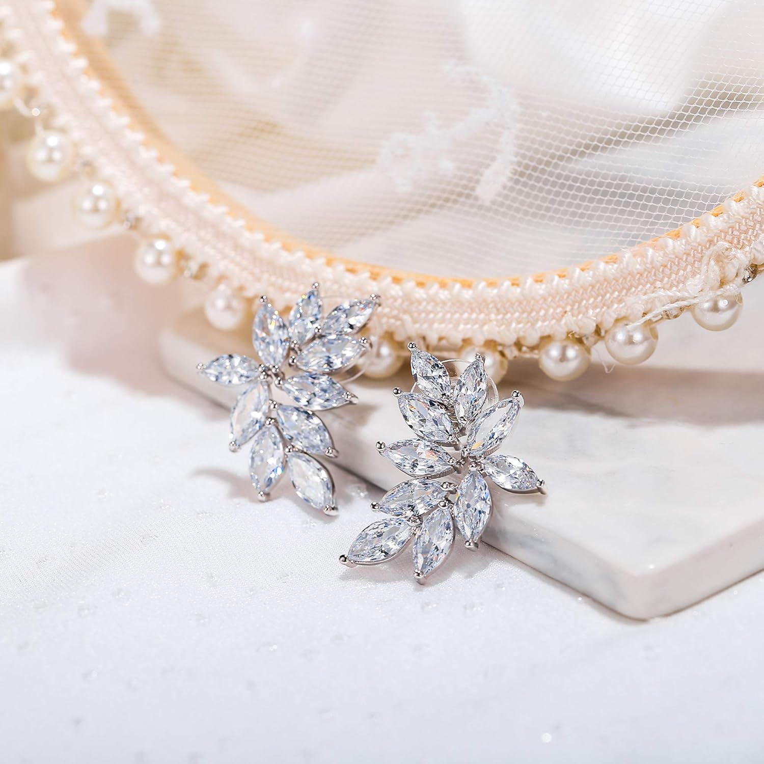 Thumbnail 2 de Clearine Boucles d’oreilles de mariée en zircone cubique marquise et laiton doré rose