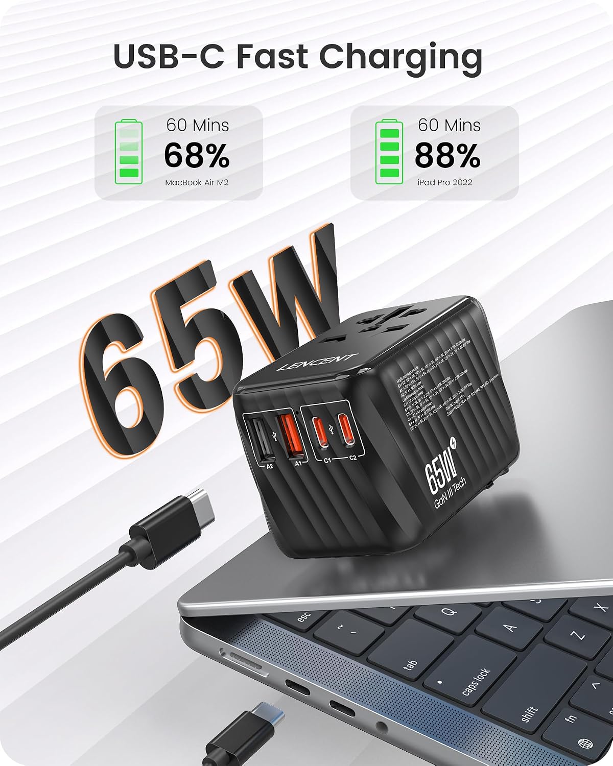 Thumbnail 1 de LENCENT Internationaler Reiseadapter 65W GaN3