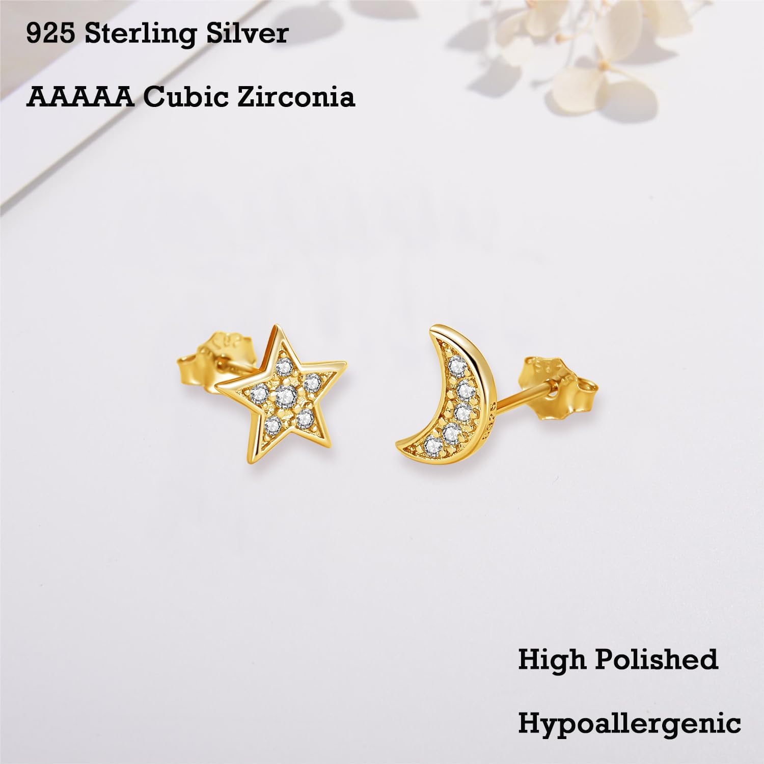 Thumbnail 2 de Kamise Ohrstecker aus 925 Sterling Silber mit Stern & Mond (8 mm) für Damen und Kinder