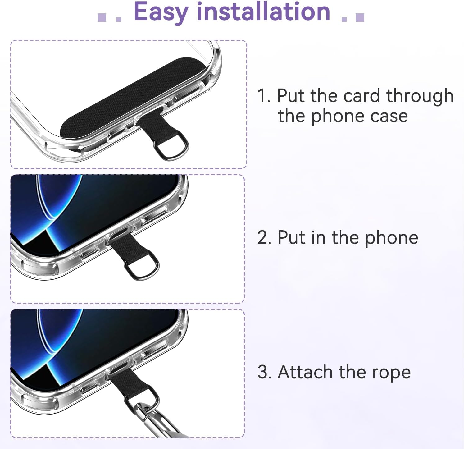 Thumbnail 2 de iVoler Cordino universale per cellulare con 2 patch regolabile e rimovibile (viola chiaro) — per iPhone, Samsung, Xiaomi