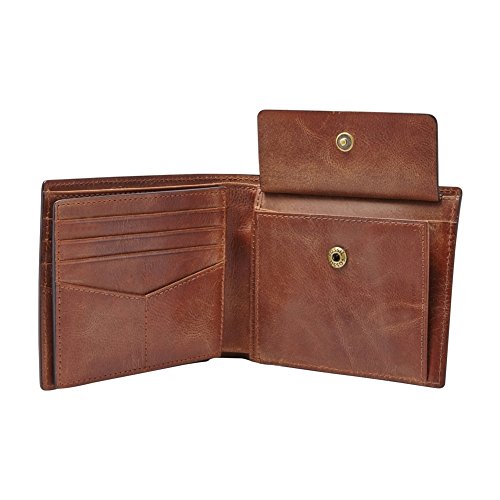 Detalle de Fossil Derrick billetero de piel marrón 11,4×2,5×9,5 cm 👛