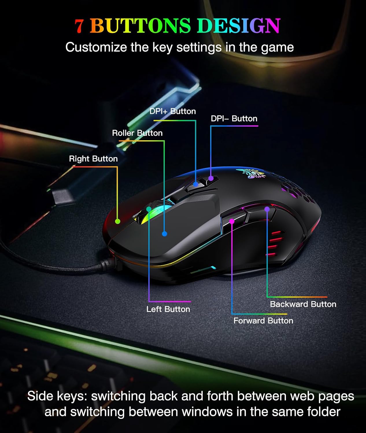 Thumbnail 5 de Wired PC Gaming Mouse 7-button, Adjustable DPI 🖱