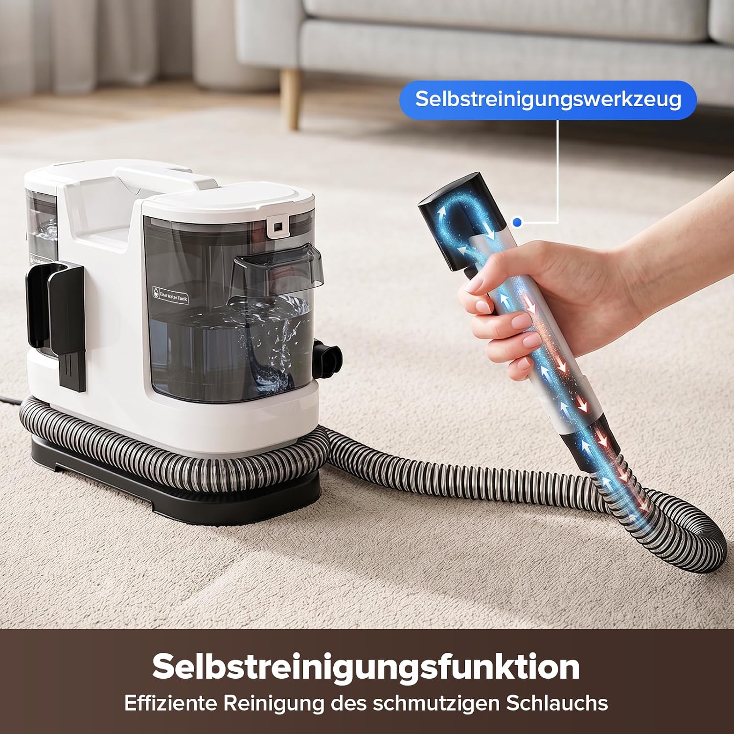Detalle 2 de Lubluelu Nasssauger Polsterreiniger – 600 W, 22 kPa Tiefenreinigung für Teppiche und Polstermöbel