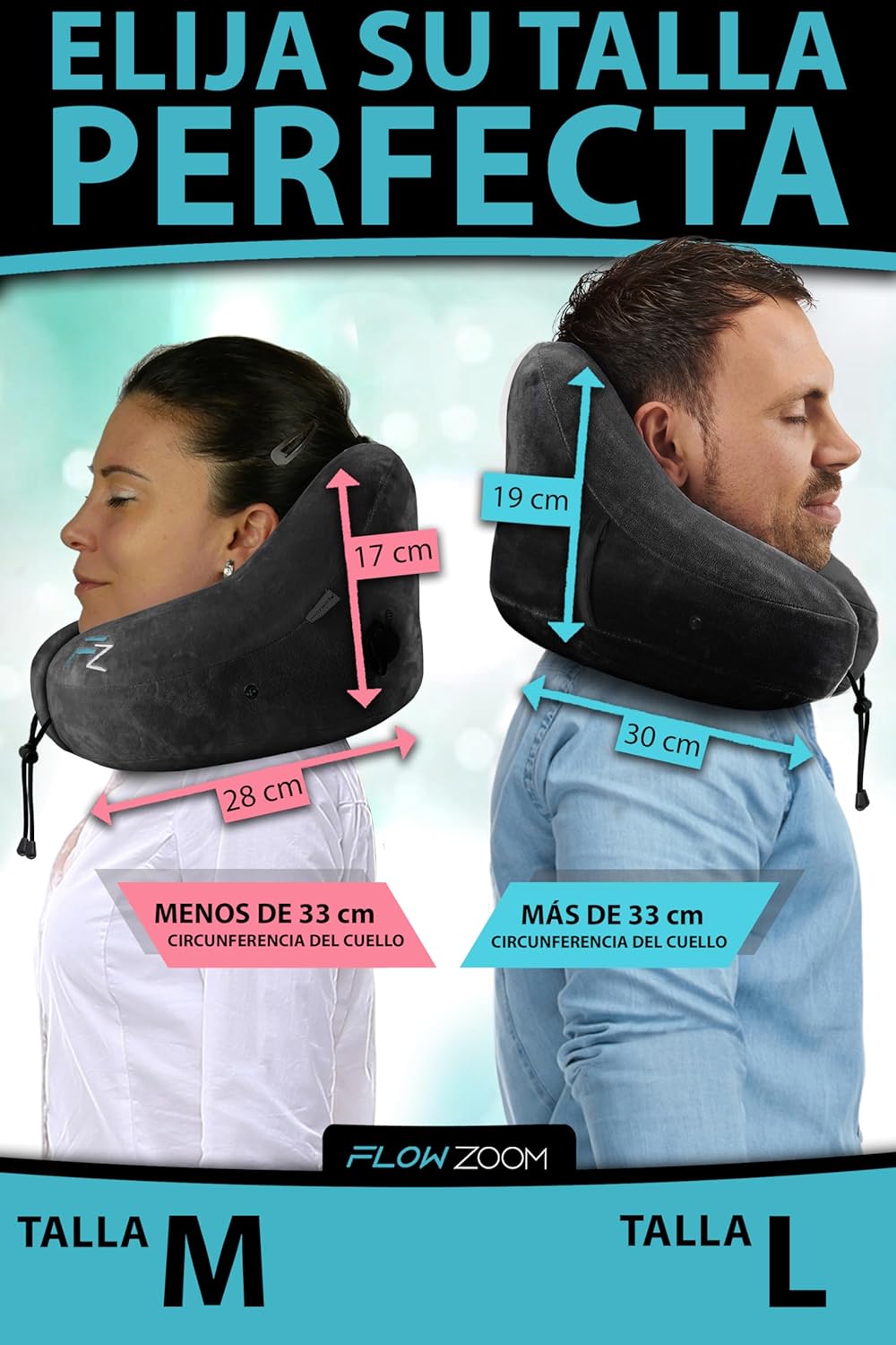 Thumbnail 4 de FLOWZOOM Almohada de Viaje Hinchable para Mujeres ✈️ Talla M Negro