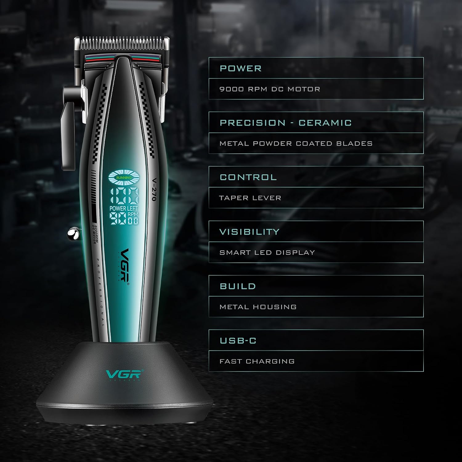 Thumbnail 1 de VGR Hair Clippers for Men: Pro Cordless USB-C Clipper with 9000 RPM, Ceramic Blade & Taper Lever