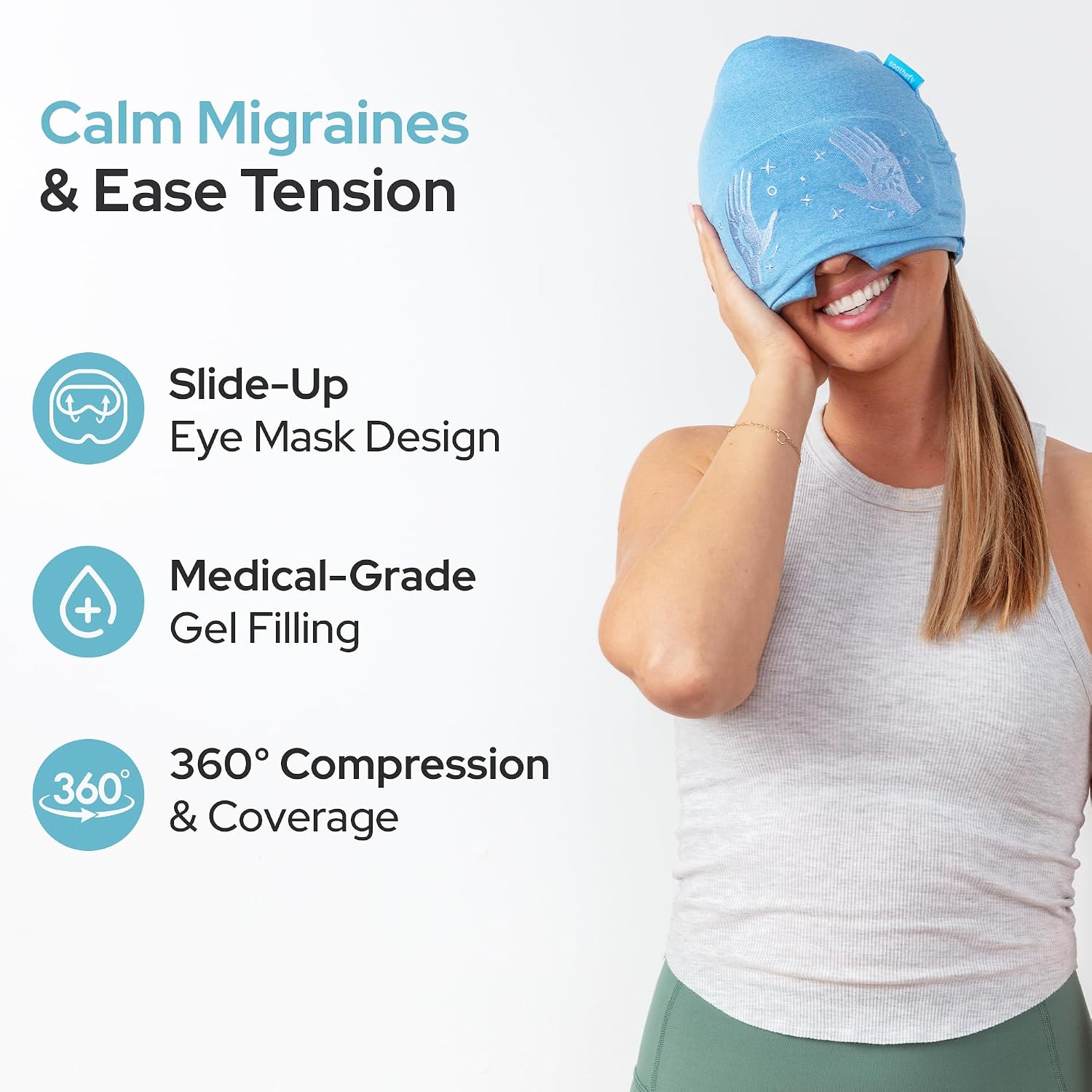 Thumbnail 2 de Soothefy Migraine Relief Cap with Slide-Up Eye Mask
