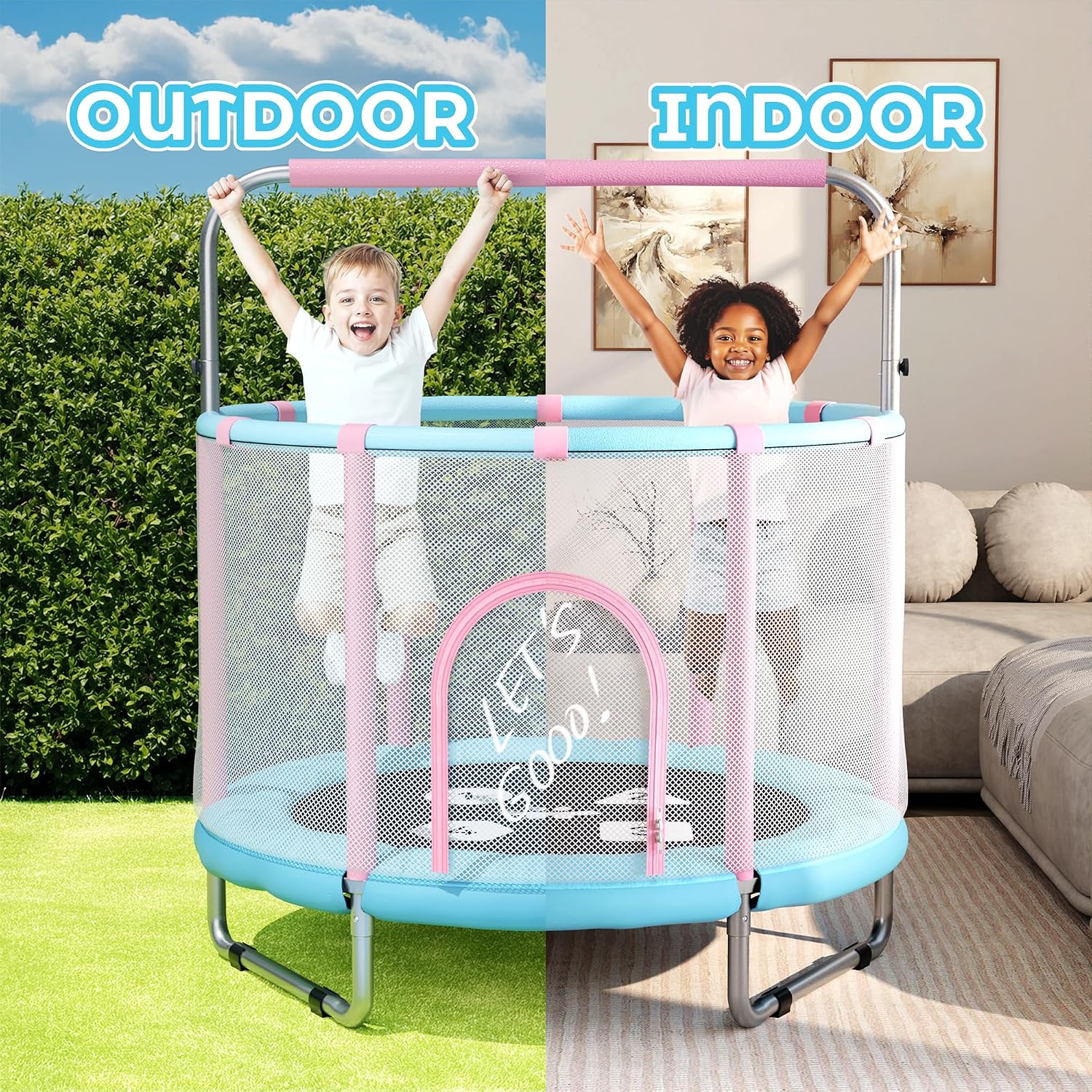 Thumbnail 3 de Happin® 55” Toddler Trampoline with Safety Enclosure Net (Ages 1-6) – Indoor & Outdoor Kids Rebounder