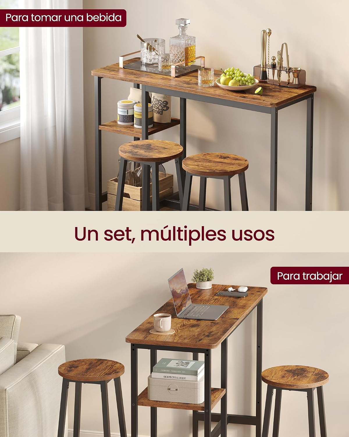 Detalle 2 de VASAGLE LBT220KD01 Mesa y 2 sillas 32 cm