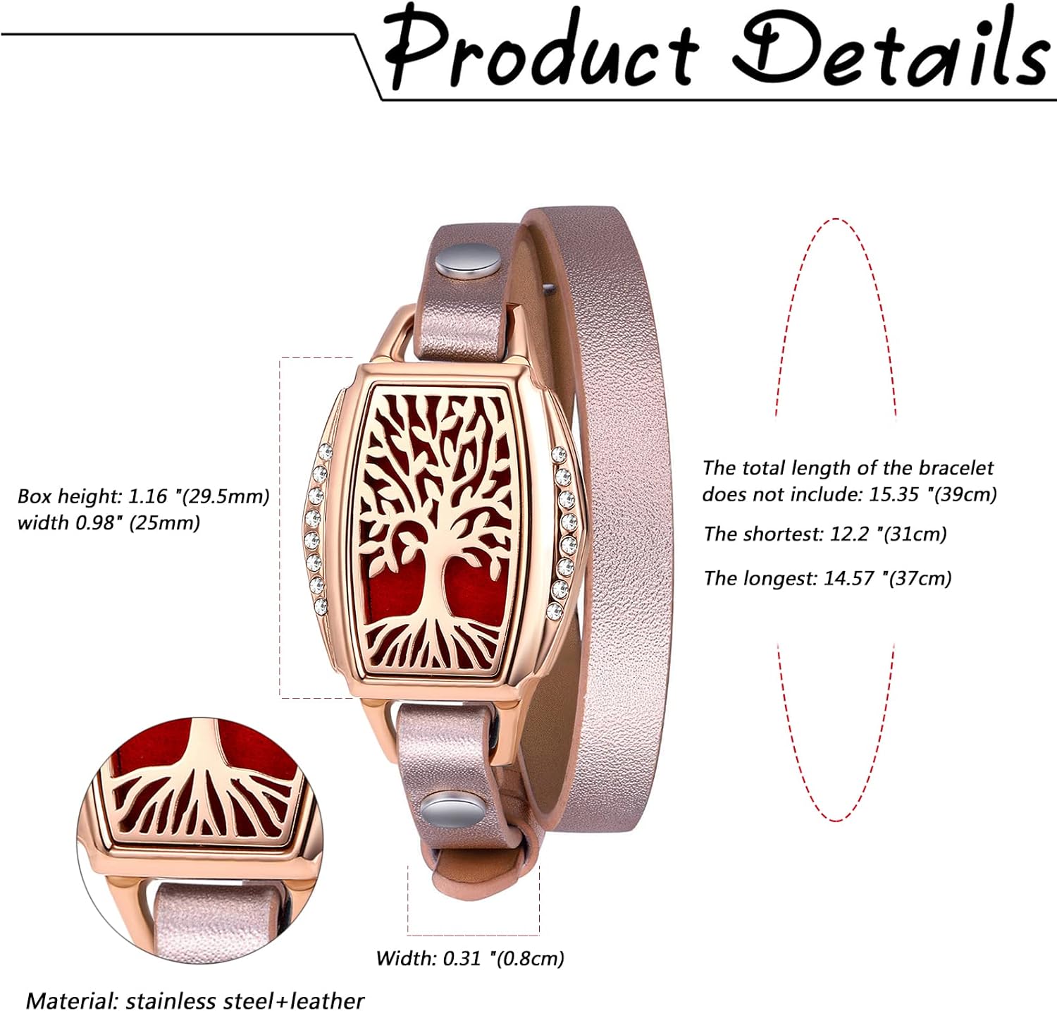 Thumbnail 1 de Bracelet diffuseur Cupimatch Arbre de Vie en Acier Inoxydable avec 10 Coussins Lavables – Cadeau élégant