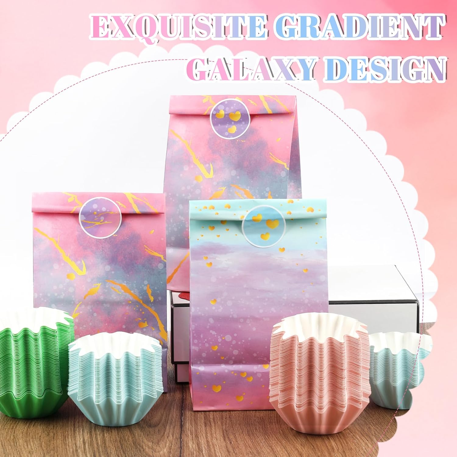Detalle de 12 Stück Geschenktüten Kindergeburtstag mit Aufklebern – bunte Kraftpapier-Tüten, 22×12×8 cm