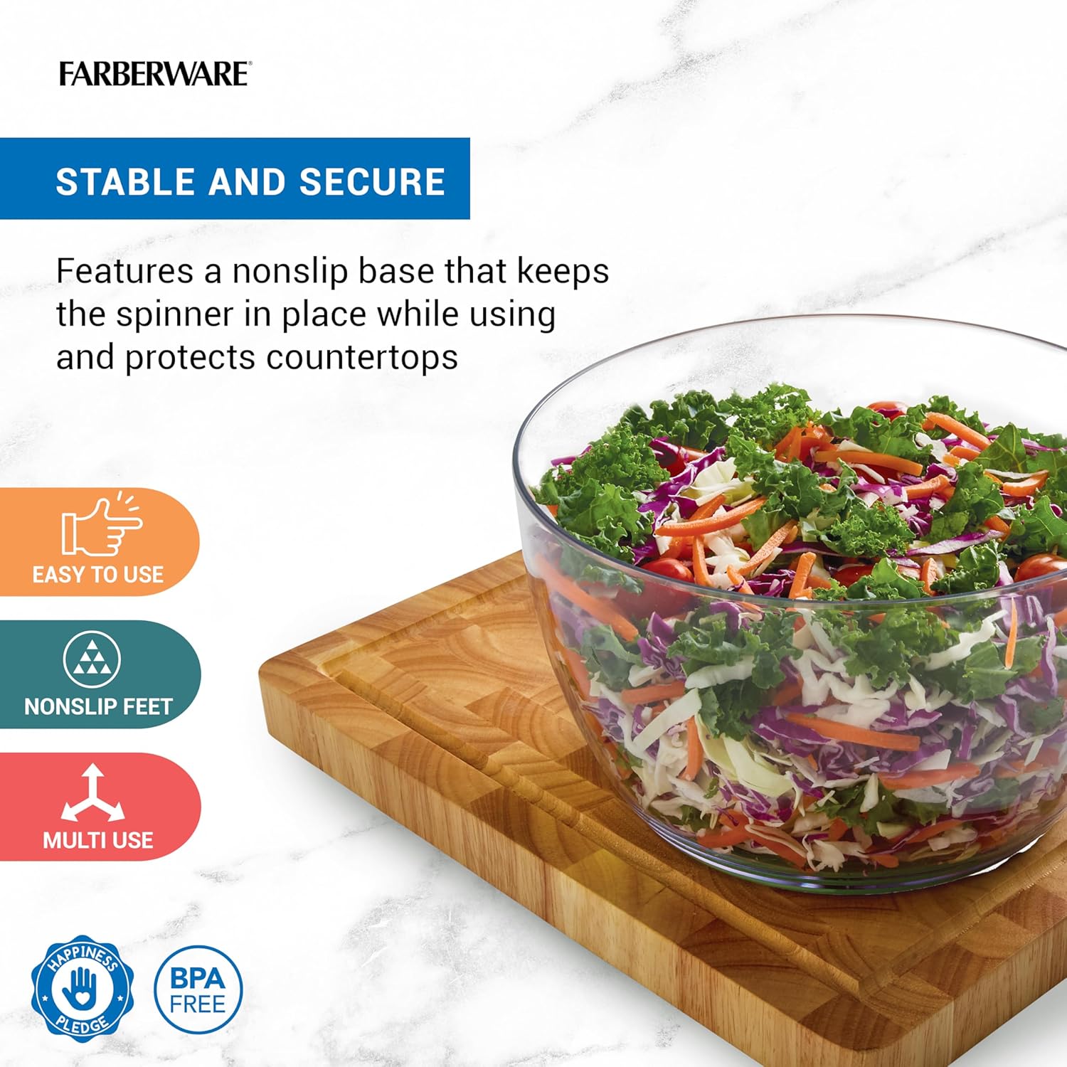 Detalle de Farberware Small Pro Salad Spinner (3.16 Qt) with Pump Mechanism, Compact Lettuce Washer & Colander Bowl