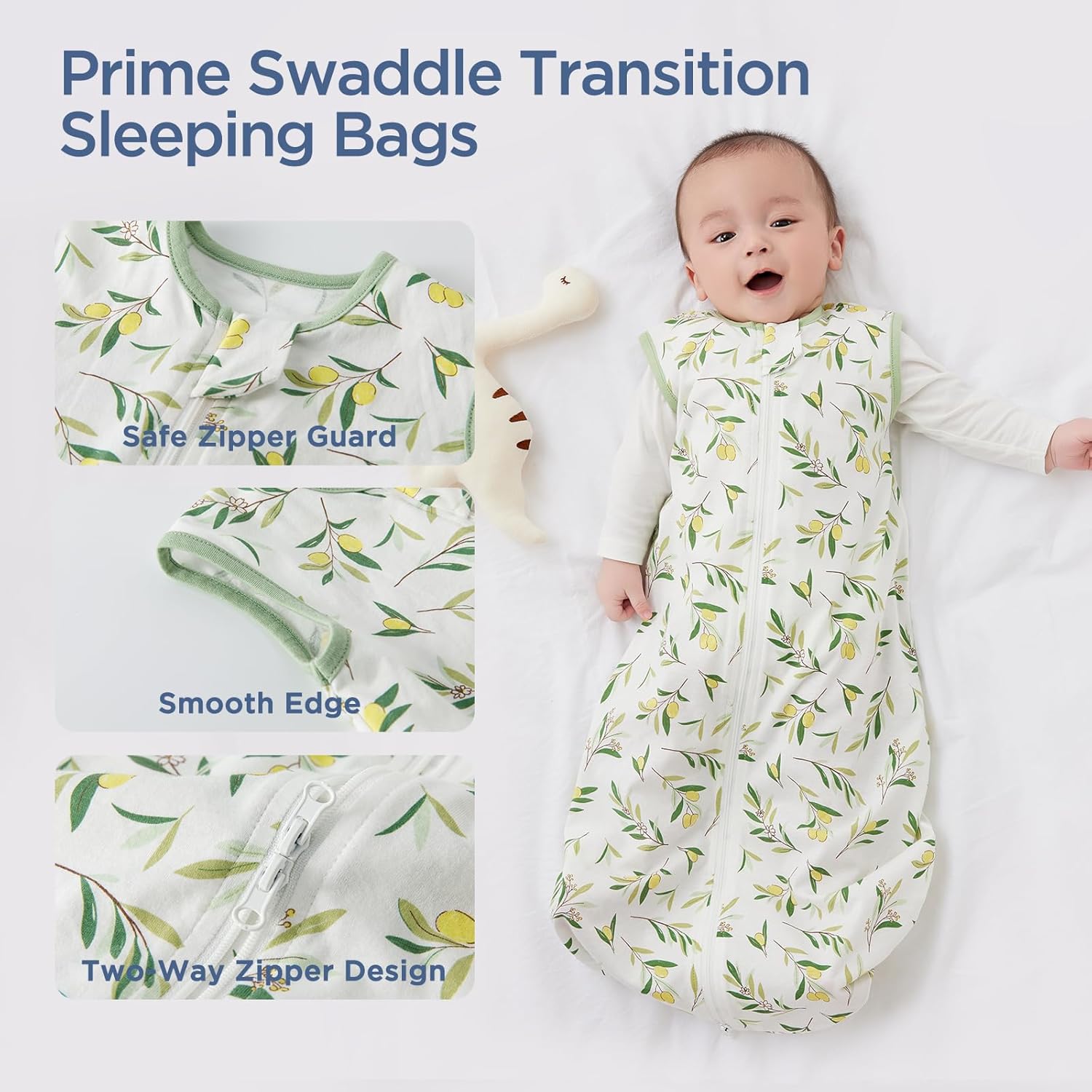 Detalle de Duomiaomiao Baby 0.5 Tog Cotton Summer Sleeping Bag (18–36 months) – small leaves