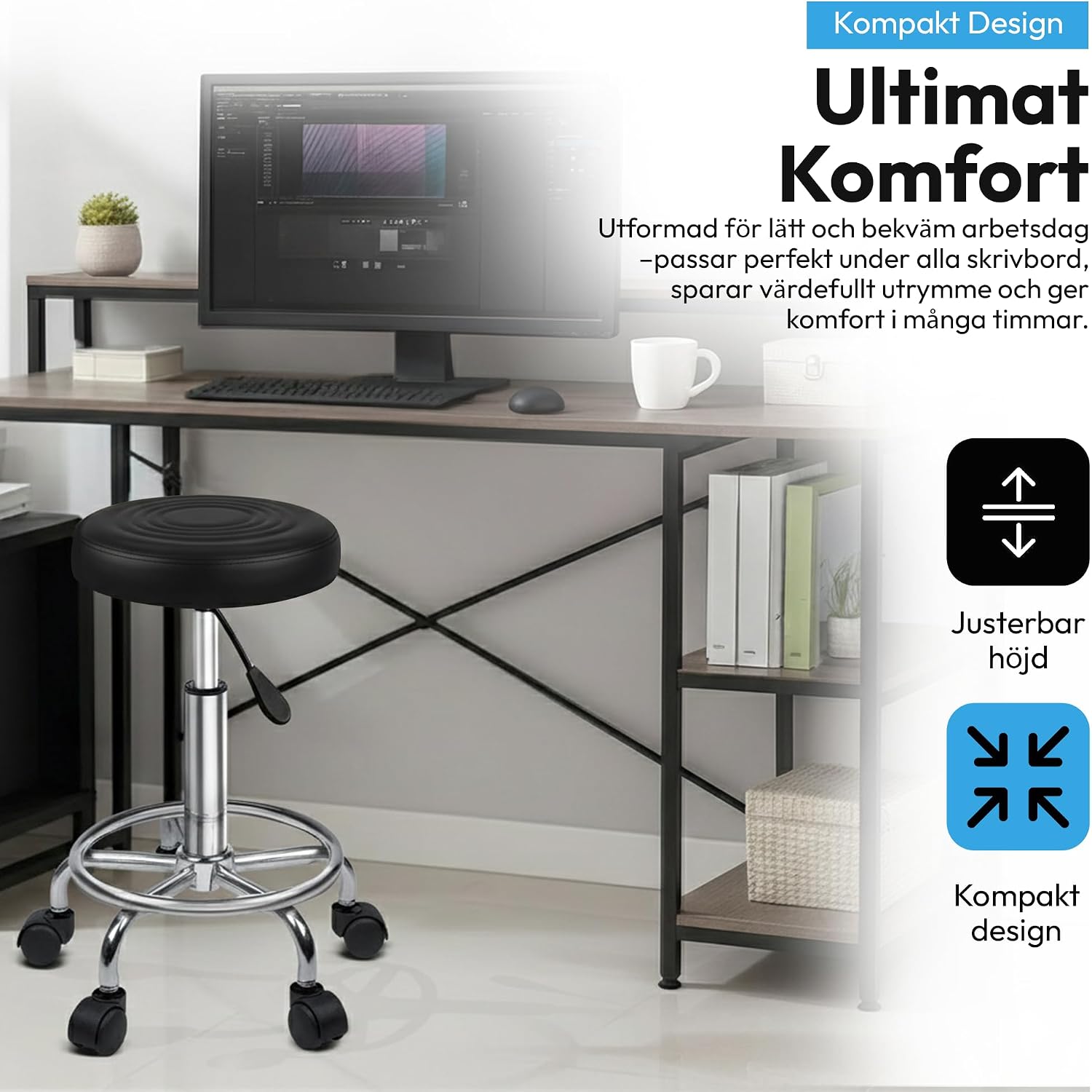 Detalle 1 de GOODS+GADGETS arbetspall på hjul, höj- och sänkbar med konstlädersits