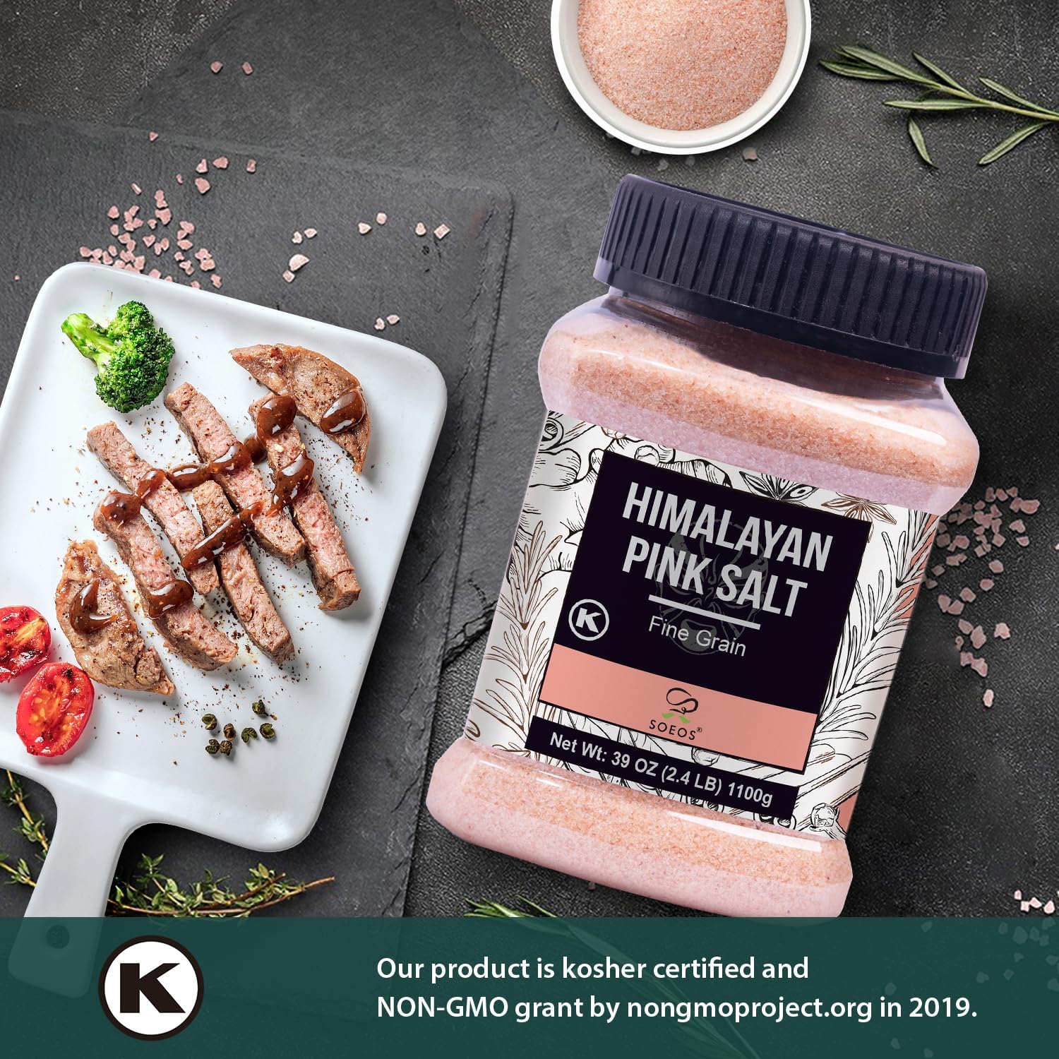 Thumbnail 6 de Soeos H-091 Himalayan Pink Salt, Fine Grain, 39 oz Bottle