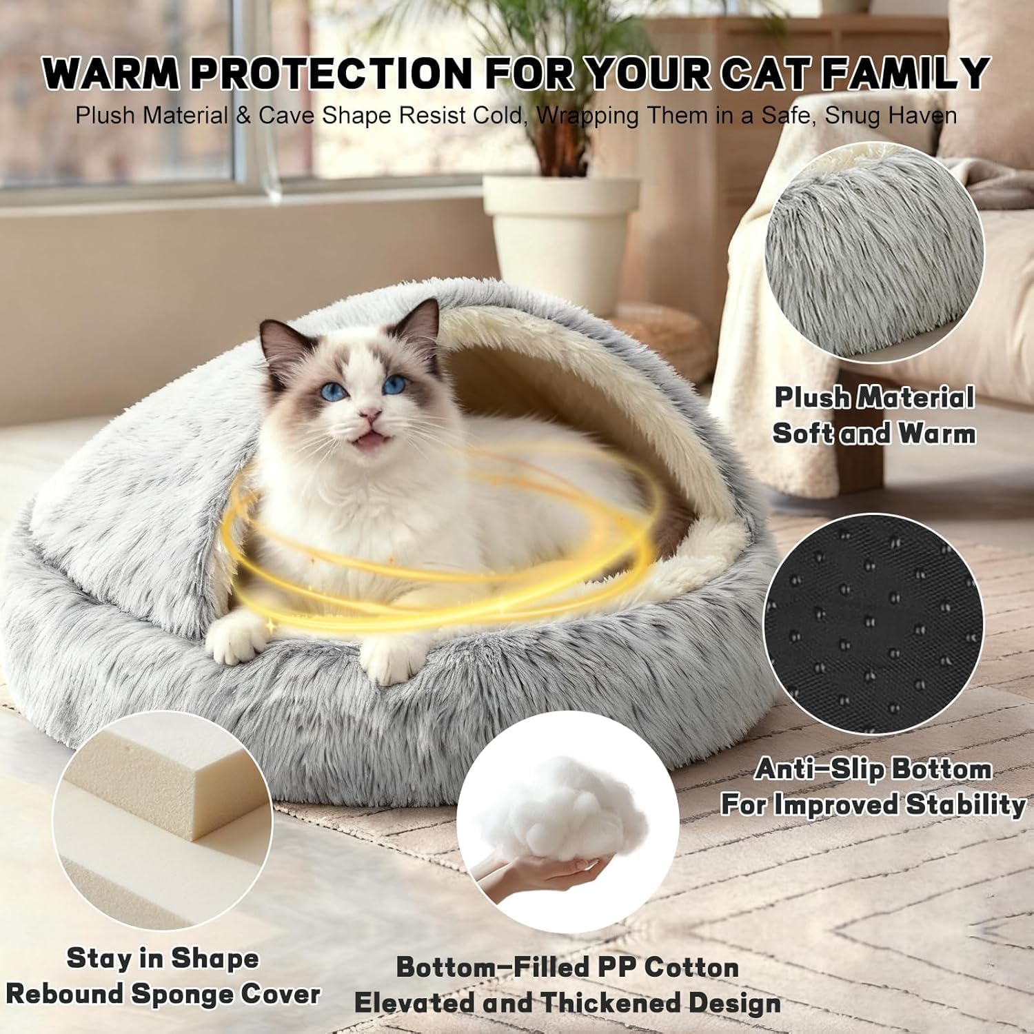 Thumbnail 5 de SUOXU Calming Bed: 65cm 2-in-1 Hooded Pet Bed for Cats and Small Dogs