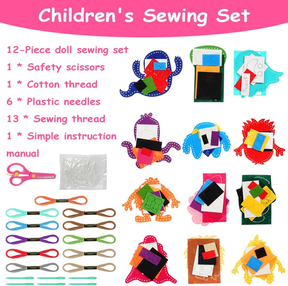 Detalle 2 de Vicloon 12‑Piece Monster Sewing Kit for Kids (Ages 5–12)