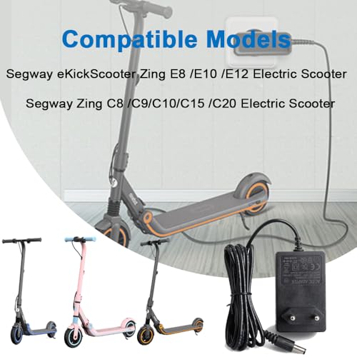 Detalle de OPAHUTER Netzteil-Adapter NB-25D2 für Segway Ninebot Zing E8/E10/E12 und C-Reihe – EU-Stecker, 25,2 V 0,8 A