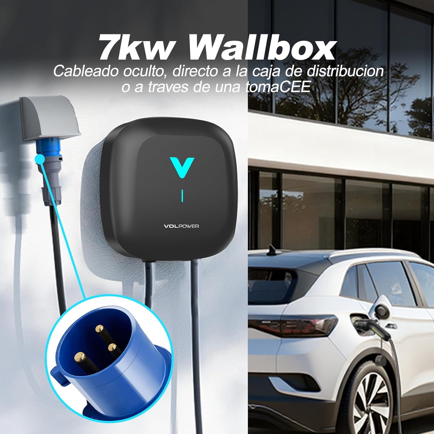 Detalle de VDLPOWEREU Wallbox 7,4kW Tipo 2 – Ricarica Monofase con App e Cavo da 6 m