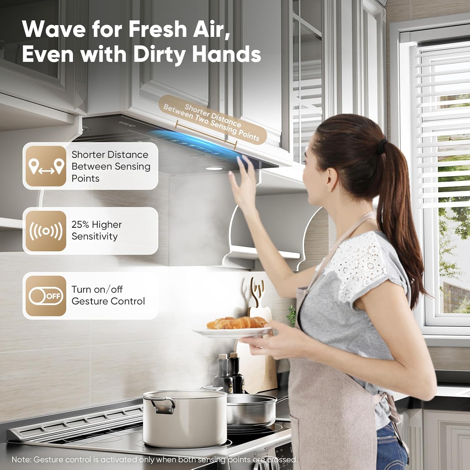 Detalle de VIKIO HOME 30-Inch Built-In Range Hood, 980 CFM, Gesture & Touch Controls