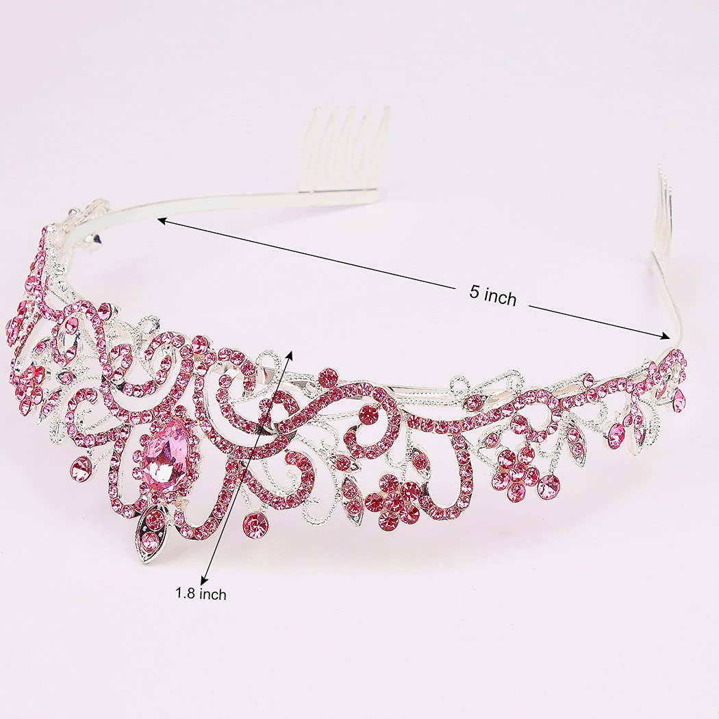 Detalle 2 de Didder Silver Pink Crystal Tiara with Hair Combs for Women and Girls