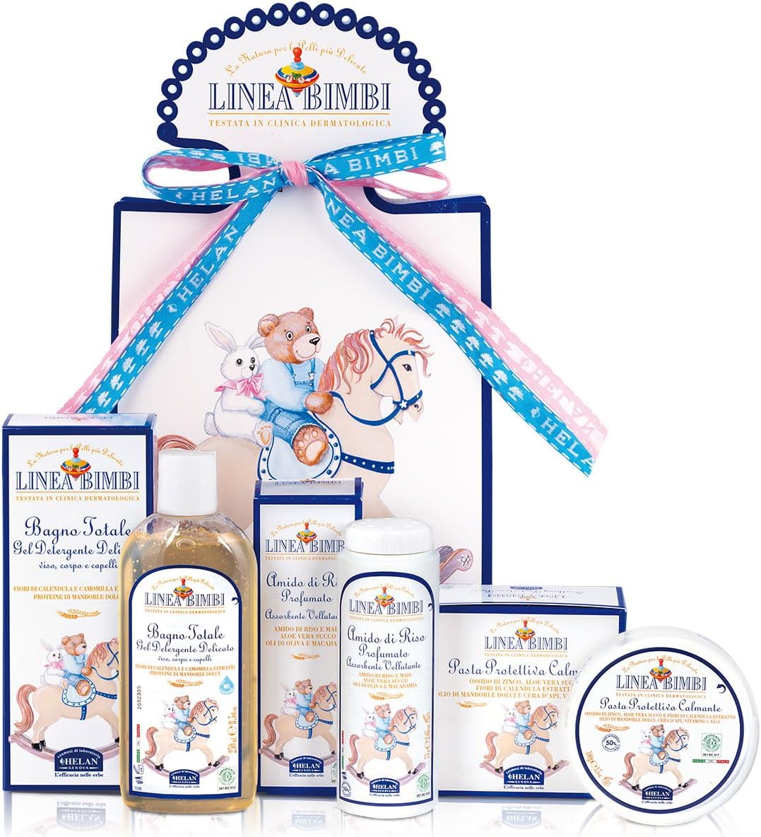 Detalle de Helan Linea Bimbi Set Bagnetto Neonato Trio: shampoo/bagnoschiuma, amido di riso e crema cambio pannolino