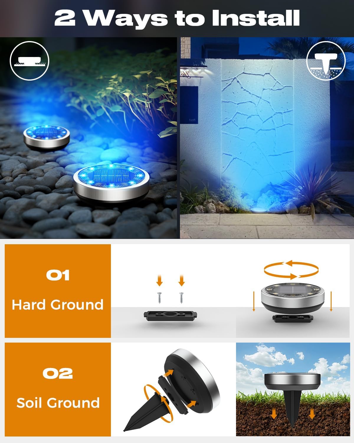 Detalle 2 de btfarm 8 Paquetes Luces Solares LED Exterior 8 LED Azul