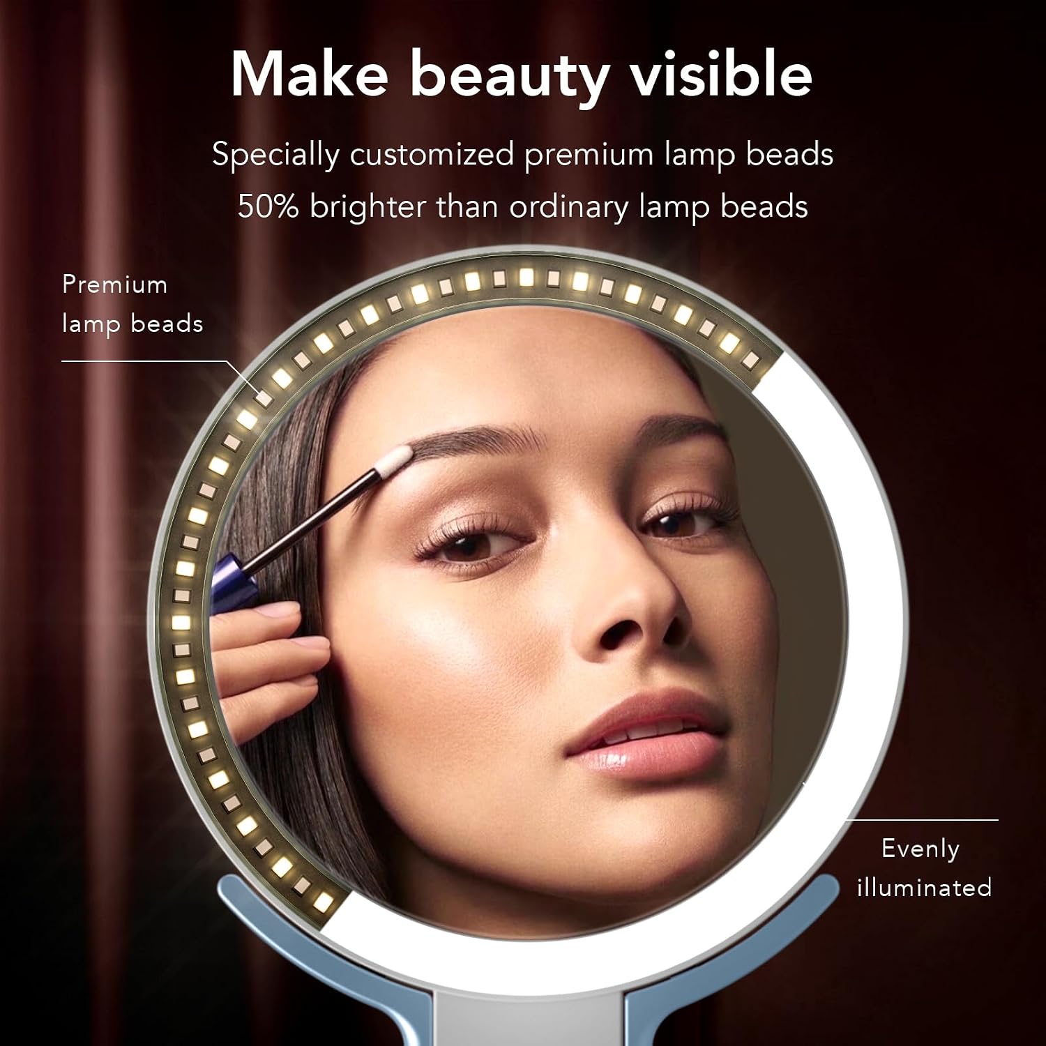 Detalle de LitBear LB-MM01 Travel Makeup Mirror, Rechargeable 10X/1X LED, Blue