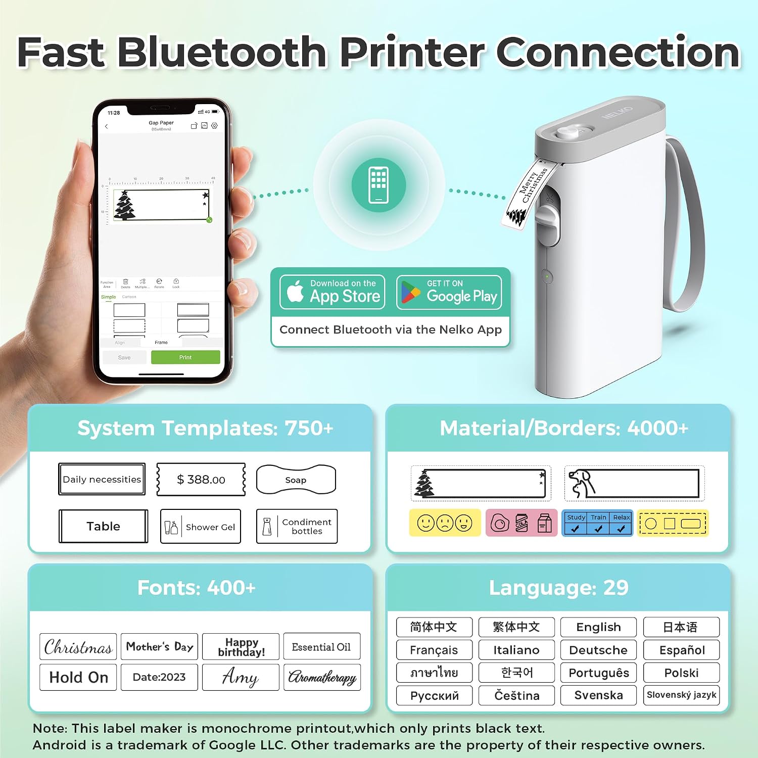 Detalle 2 de Nelko P21 draagbare Bluetooth-labelprinter met thermische zwart-witprint
