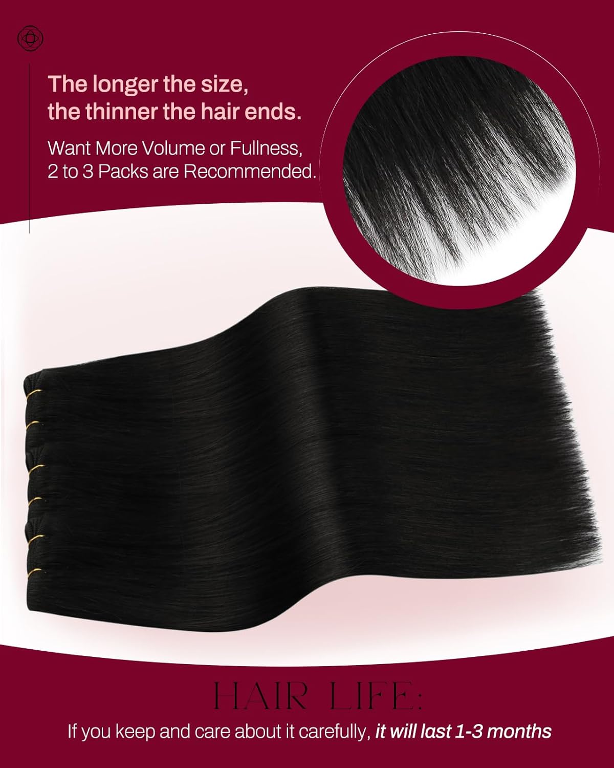 Thumbnail 2 de Moresoo Weft Hair Extensions Jet Black 24 Inch 100g/pack Double Weft (Remy Human Hair) – Sew-in