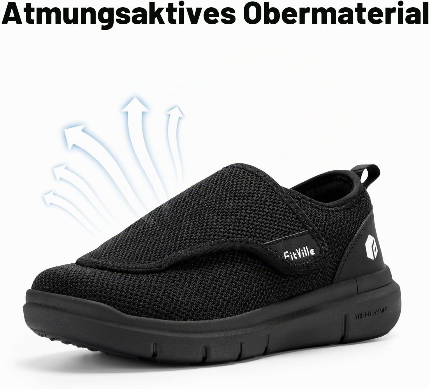Detalle de FitVille Herren Extra Weit Pflege Hausschuhe mit Klettverschluss EasyTop Wings V2