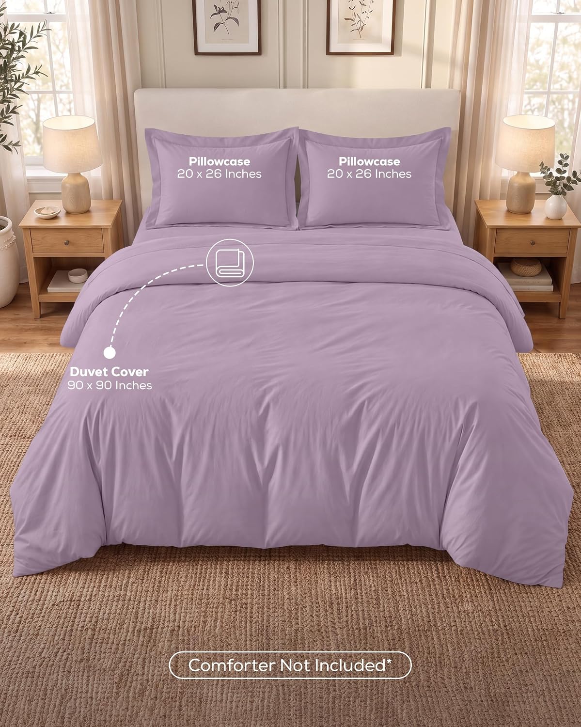 Detalle de Utopia Bedding UB0296 Queen Duvet Cover Set, Lavender Microfibre with Zipper