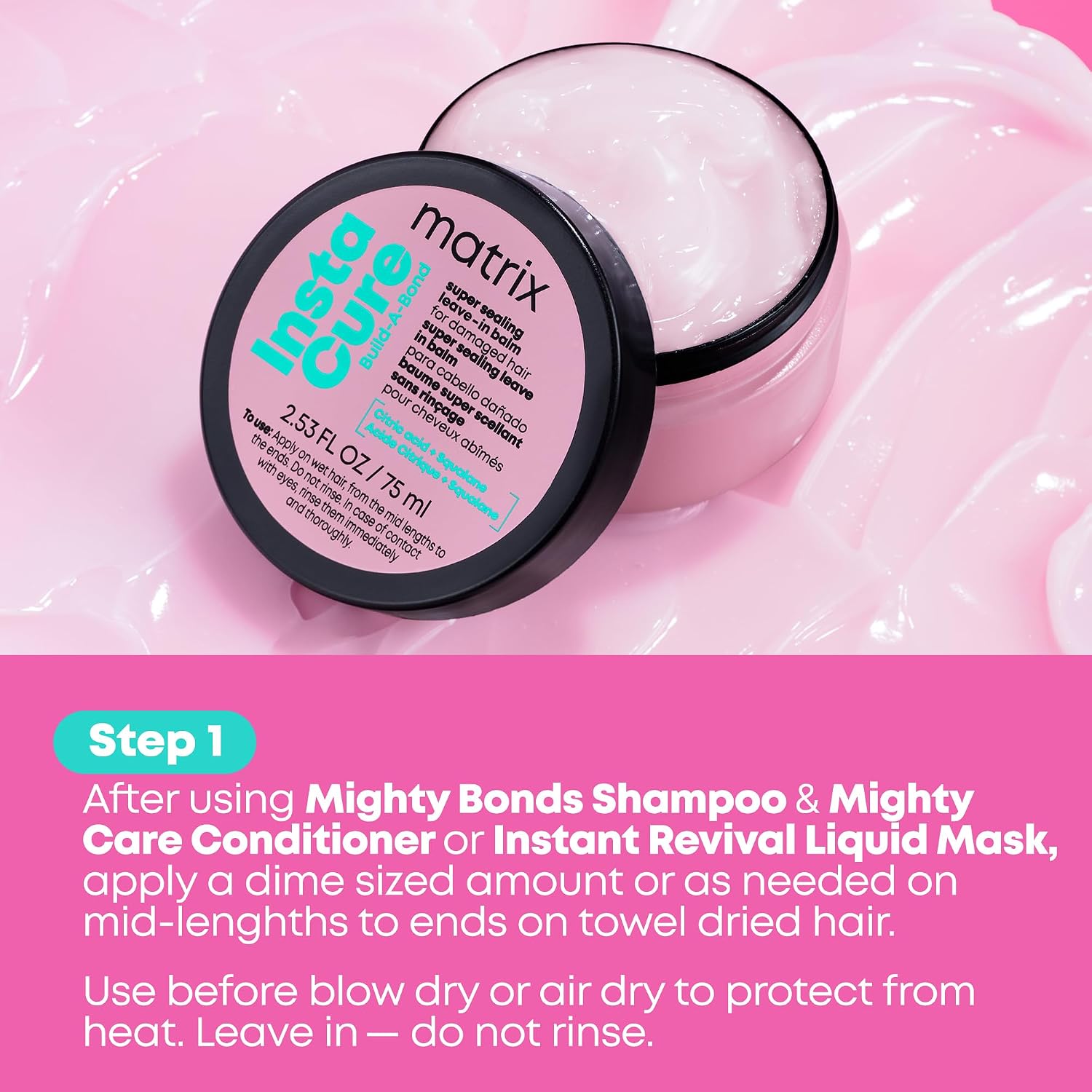 Detalle 2 de MATRIX Leave-In Balm with Citric Acid & Squalane (75ml) – Damaged Hair Repair, Heat Protection up to 230°C