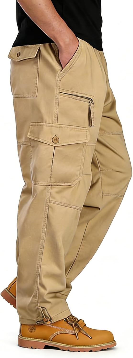 Detalle de YAOBAOLE Pantalons cargo homme à taille élastique, multi-poches pour le travail et les sorties