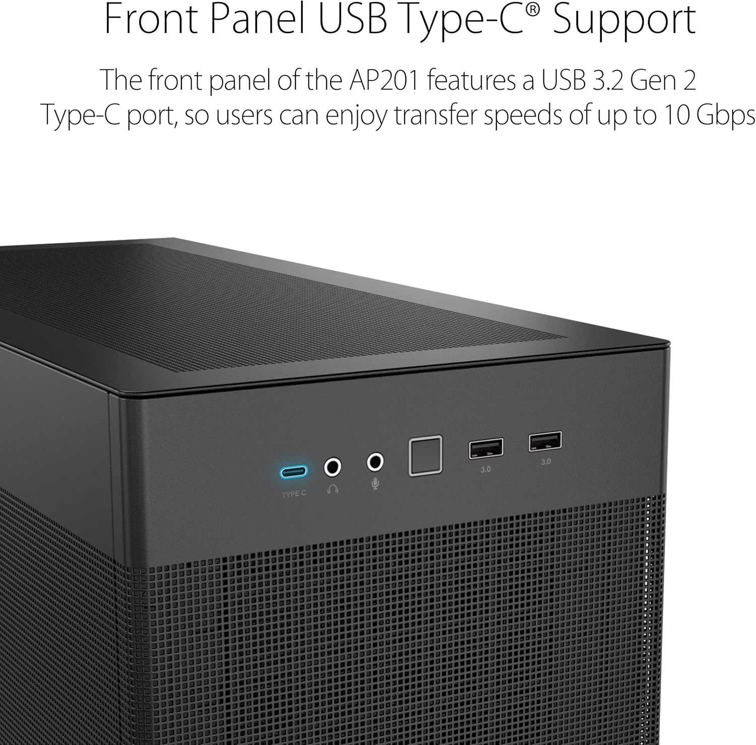 Detalle de Boîtier ASUS Prime AP201 – MicroATX avec radiateur jusqu’à 360 mm et panneau frontal USB-C