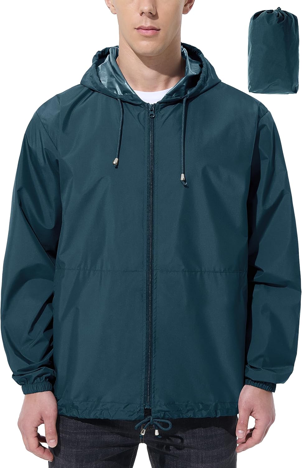 Detalle de UIQUR Men's Rain Jacket: Waterproof, Windproof & Packable with Hood