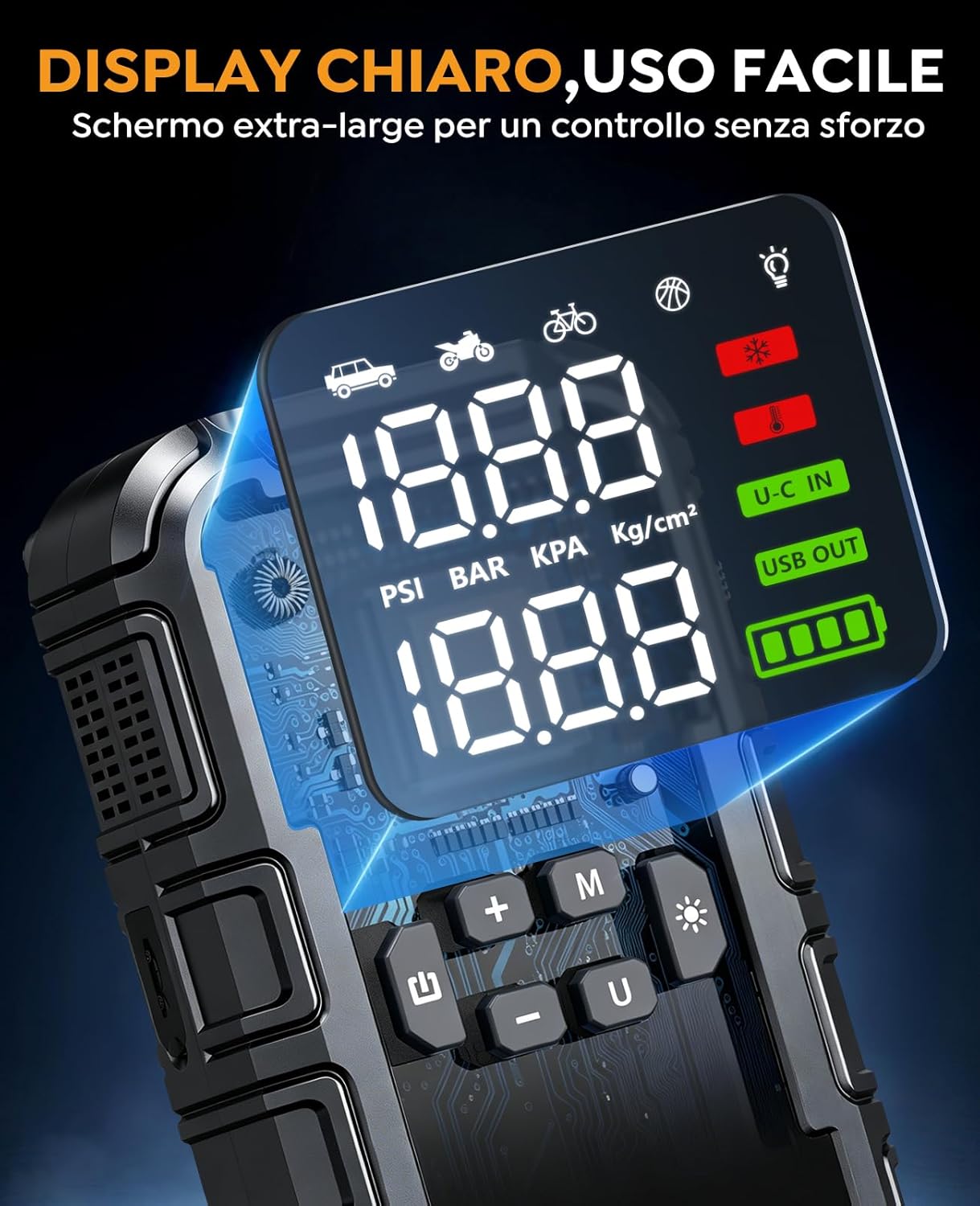 Detalle 2 de NACKEO Avviatore Batteria Auto con Compressore 160 PSI e 8000A: potenza immediata e utilità all-in-one