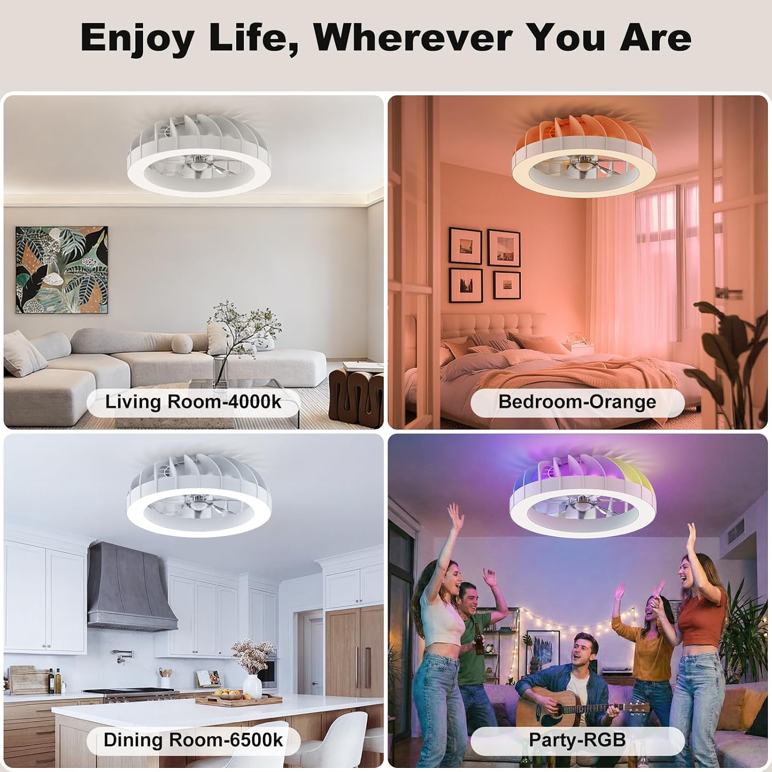 Thumbnail 6 de Ateroll Ceiling Fans with Lights: 46CM RGB, Remote, 6 Speeds, Dimmable LED and Timer